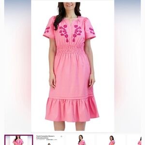 French Connection Pink Ruffled Smocked Midi Dress NWT